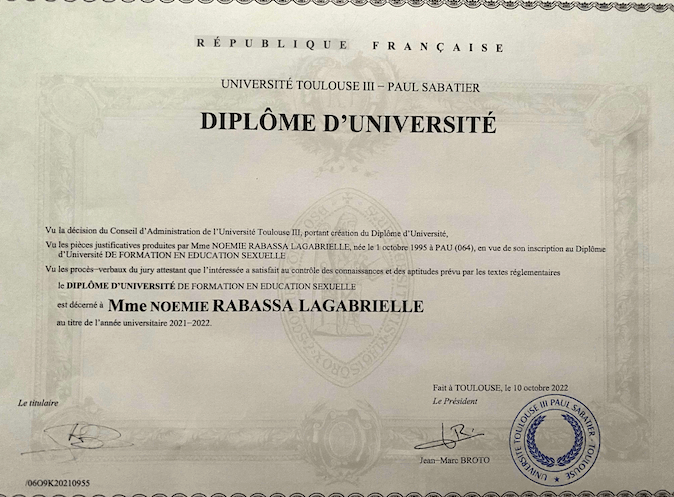 diplôme d'éducation sexuelle de l'université Toulouse Paul Sabatier